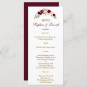 Elegant Burgundy Marsala Bloemrijke Herfst Bruilof Menu (Voorkant / Achterkant)