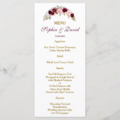 Elegant Burgundy Marsala Bloemrijke Herfst Bruilof Menu (Voorkant)
