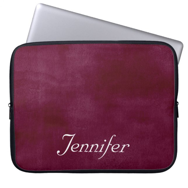 Elegant BURGUNDY MARSALA FAUX VELVET PERSONALISEER Laptop Sleeve (Voorkant)