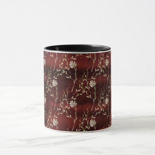 Elegant Burgundy Marsala Floral Black Mok (Midden)