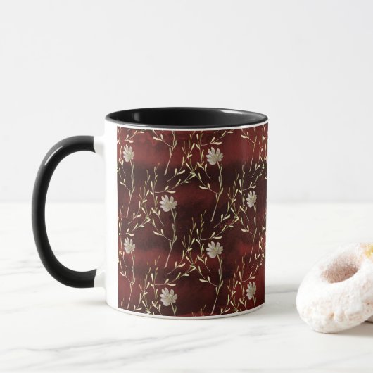 Elegant Burgundy Marsala Floral Black Mok (Met donut)