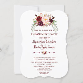 Elegant Burgundy Marsala Floral Engagement Party Kaart