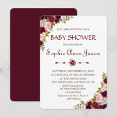 Elegant Burgundy Marsala Floral Herfst Baby shower Kaart (Voorkant / Achterkant)