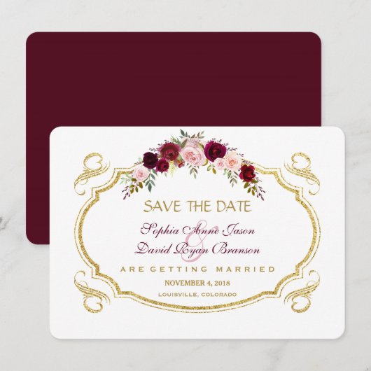 Elegant Burgundy Marsala Floral Herfst Save the Da Save The Date (Voorkant / Achterkant)