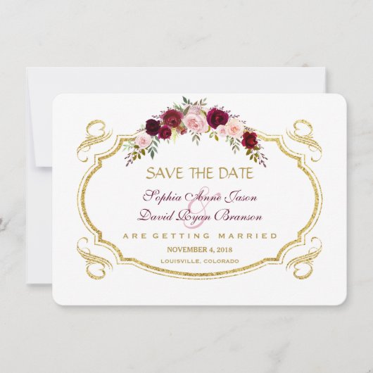 Elegant Burgundy Marsala Floral Herfst Save the Da Save The Date (Voorkant)