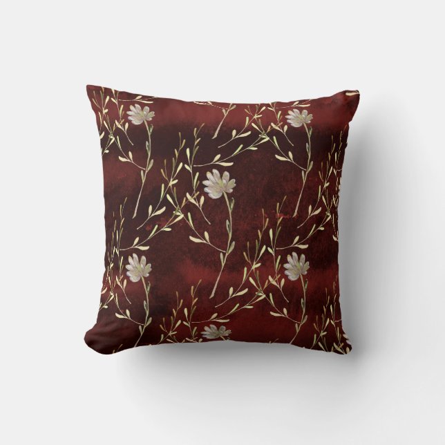 Elegant Burgundy Marsala Floral Kussen (Voorkant)