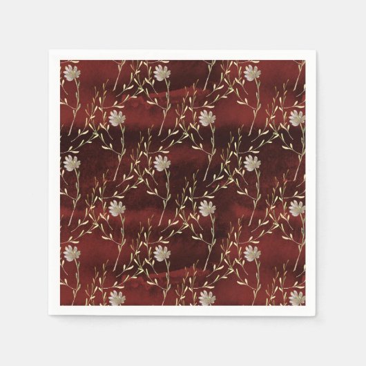 Elegant Burgundy Marsala Floral Party Paper Servet (Voorkant)