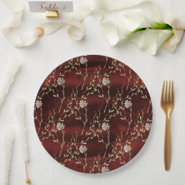 Elegant Burgundy Marsala Floral Party Papieren Bordje