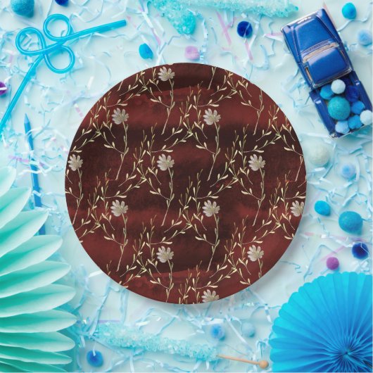 Elegant Burgundy Marsala Floral Party Papieren Bordje (Feest)