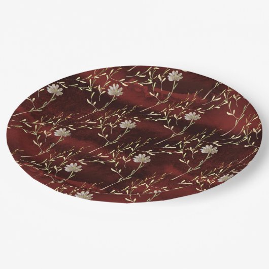 Elegant Burgundy Marsala Floral Party Papieren Bordje (Gekanteld)