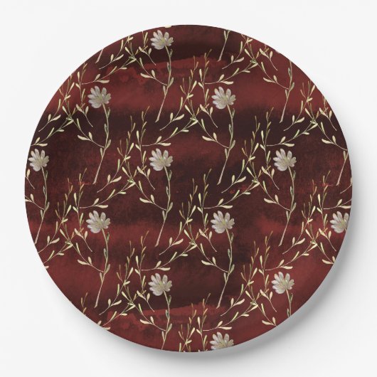 Elegant Burgundy Marsala Floral Party Papieren Bordje (Voorkant)