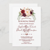 Elegant Burgundy Marsala Floral Rehearsal Dinner Kaart (Voorkant / Achterkant)