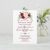 Elegant Burgundy Marsala Floral Rehearsal Dinner Kaart (Staand voorkant)