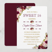 Elegant Burgundy Marsala Floral Sweet 16 Invite Kaart (Voorkant / Achterkant)