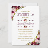 Elegant Burgundy Marsala Floral Sweet 16 Invite Kaart (Voorkant)
