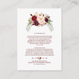 Elegant Burgundy Marsala Floral Wedding Details Informatiekaartje