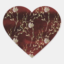 Elegant Burgundy Marsala Floral Wedding Hart Sticker
