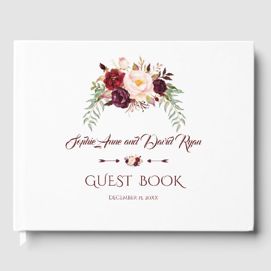 Elegant Burgundy Marsala Floral Wedding Planner Gastenboek (Voorkant)