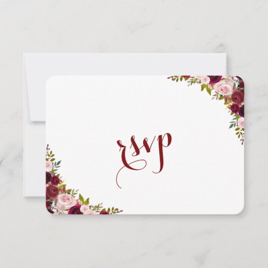 Elegant Burgundy Marsala Floral Wedding RSVP (Voorkant)