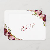 Elegant Burgundy Marsala Floral Wedding RSVP (Voorkant / Achterkant)