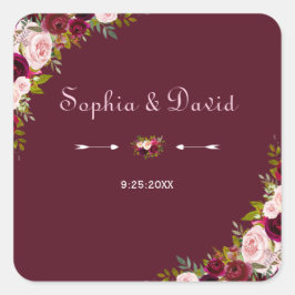 Elegant Burgundy Marsala Floral Wedding Vierkante Sticker