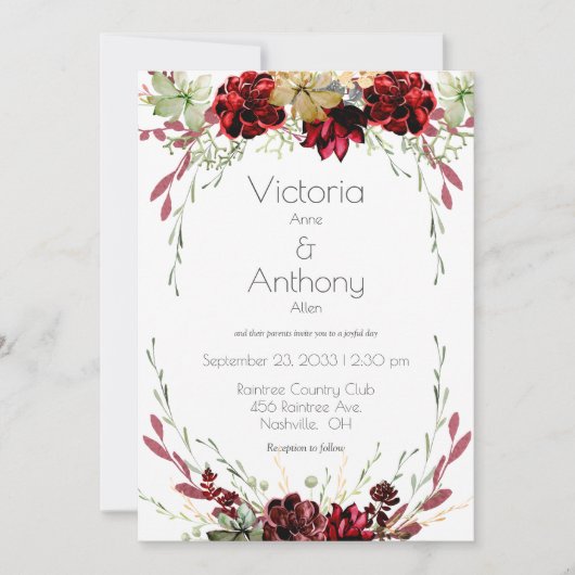 Elegant Burgundy Marsala Succulents Wedding Kaart (Voorkant)