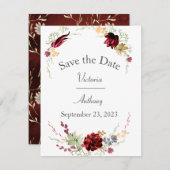 Elegant Burgundy Marsala Succulents Weduwschap Sav Save The Date (Voorkant / Achterkant)