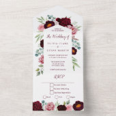 Elegant, Burgundy Marsala Waterverf Floral All In One Uitnodiging (Binnen)