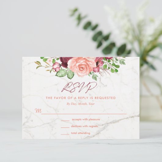 Elegant Burgundy Mauve Peach RSVP Enclosure (Staand voorkant)