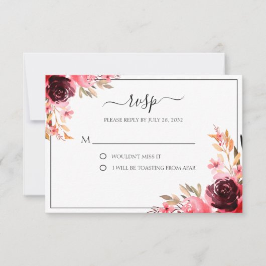 Elegant Burgundy Mauve RSVP-kaart RSVP Kaartje (Voorkant)
