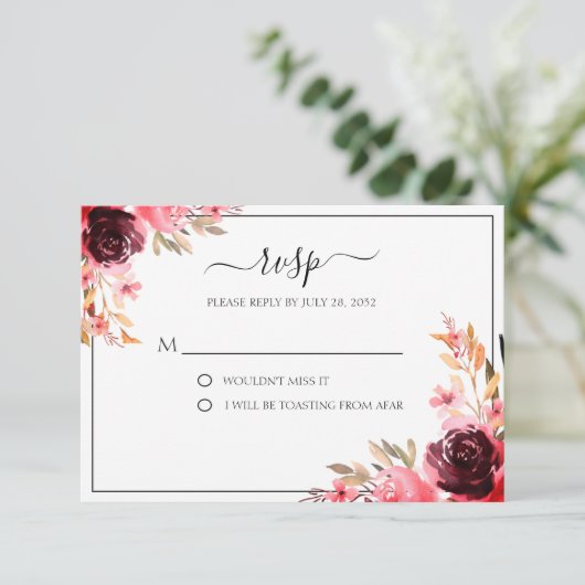Elegant Burgundy Mauve RSVP-kaart RSVP Kaartje (Staand voorkant)