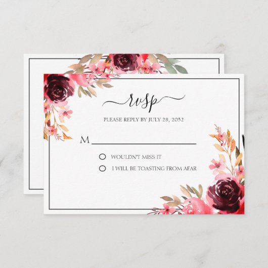 Elegant Burgundy Mauve RSVP-kaart RSVP Kaartje (Voorkant / Achterkant)