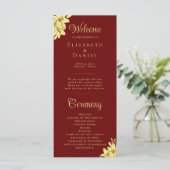 Elegant Burgundy met Gold Typography Wedding Programmakaart (Staand voorkant)