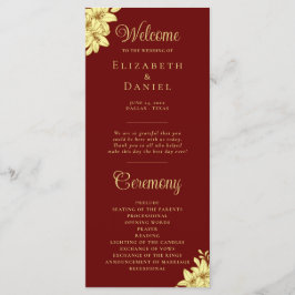 Elegant Burgundy met Gold Typography Wedding Programmakaart