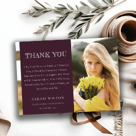 Elegant Burgundy Minimal Clean Photo Afstuderen Bedankkaart