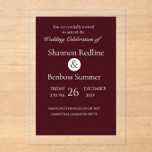 Elegant Burgundy Minimalist Acryl Uitnodigingen (Voorkant)