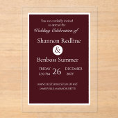Elegant Burgundy Minimalist Acryl Uitnodigingen (Voorkant)