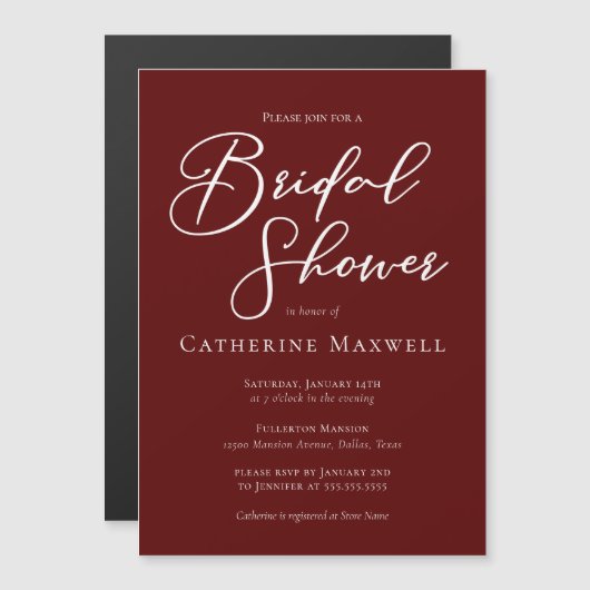 Elegant Burgundy Minimalist Bridal Shower Magnetische Uitnodiging (Voorkant / Achterkant)