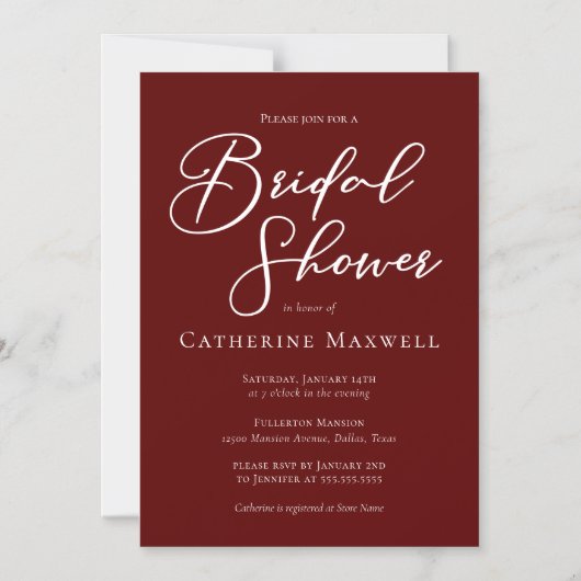 Elegant Burgundy Minimalist Bridal Shower Magnetische Uitnodiging (Voorkant)