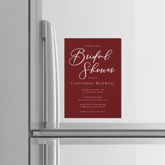 Elegant Burgundy Minimalist Bridal Shower Magnetische Uitnodiging