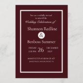 Elegant Burgundy Minimalist Wedding Kaart (Voorkant)