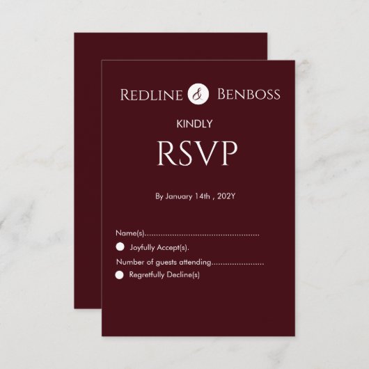Elegant Burgundy Minimalist Wedding  RSVP Kaartje (Voorkant / Achterkant)