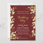 Elegant Burgundy Modern Gold Botanical Wedding Kaart (Voorkant)