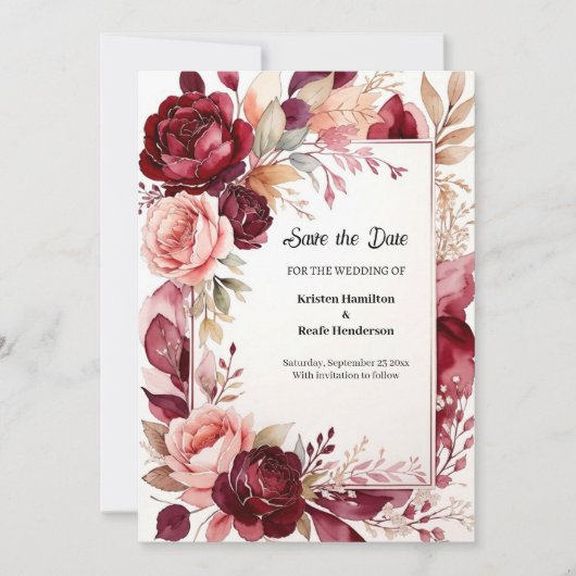 Elegant Burgundy Modern Save The Date (Voorkant)
