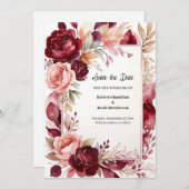 Elegant Burgundy Modern Save The Date (Voorkant / Achterkant)