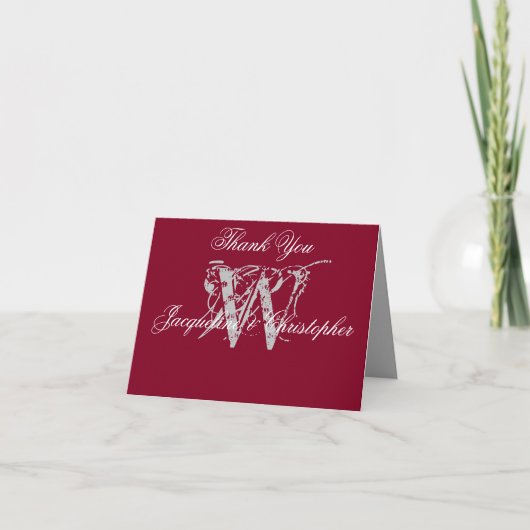 Elegant Burgundy Monogram Blank bruiloft gevouwen Bedankkaart (Voorkant)