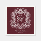 Elegant Burgundy Monogram Crest Script Wedding Servet (Voorkant)