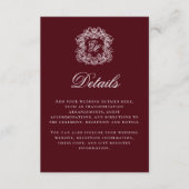 Elegant Burgundy Monogram Crest Wedding Details Informatiekaartje (Voorkant)