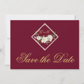 Elegant Burgundy Monogram Gold bewaart de datum Save The Date (Voorkant)
