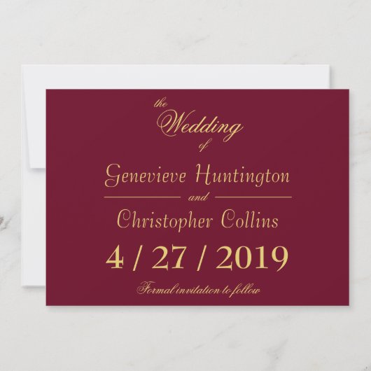 Elegant Burgundy Monogram Gold bewaart de datum Save The Date (Achterkant)
